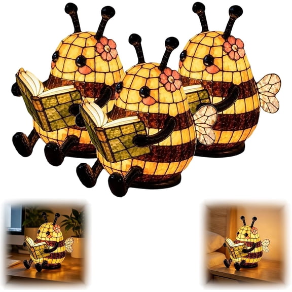 Cute Bee Night Light with Book Design, Warm Glow Animal Table Lamp for Bedroom Desk Bookshelf, Decorative 3D Bee Reading Lamp Gift for Book Lovers,3pcs