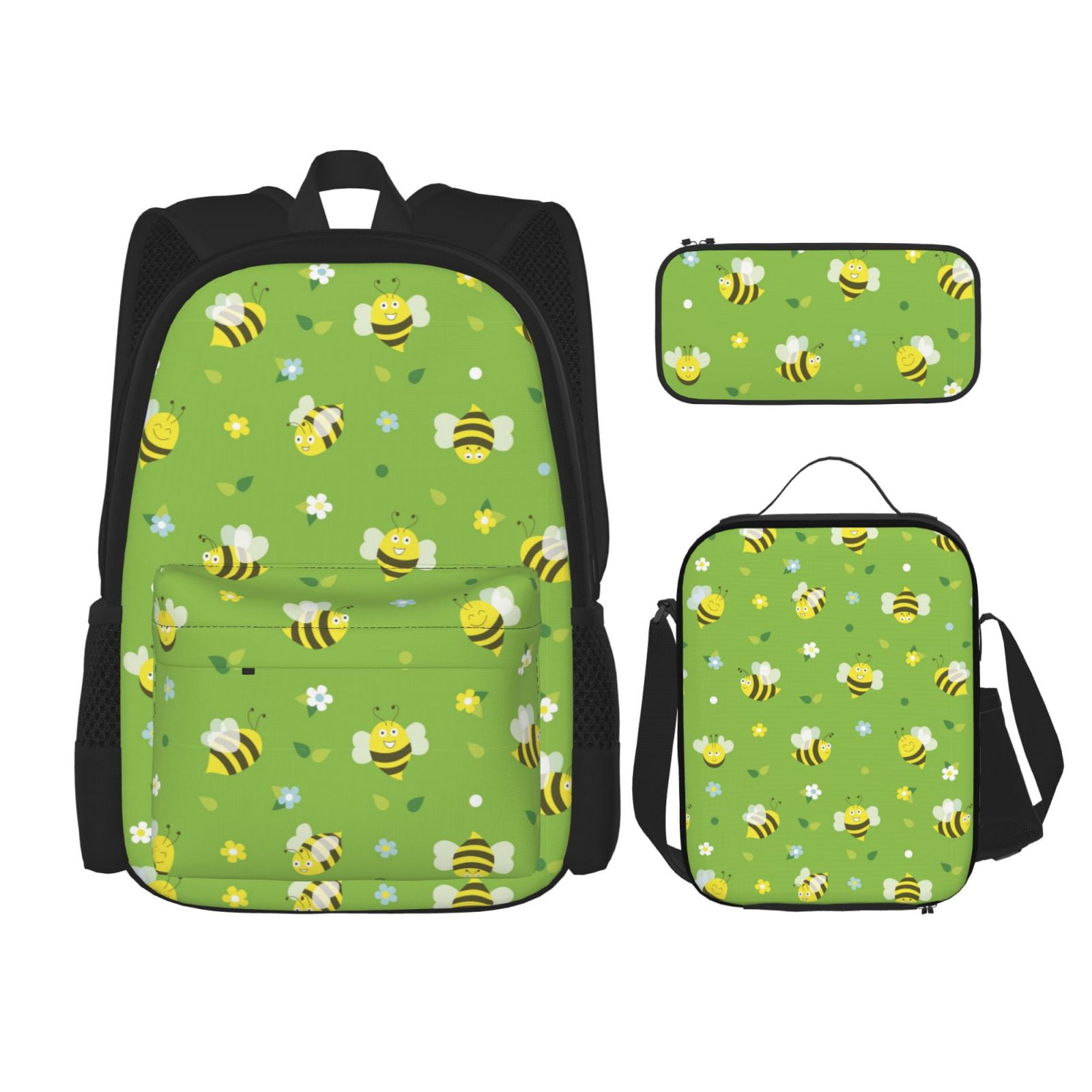 Cute Bee Pattern Backpack Sets 3 Pcs Backpack With Lunch Box And Pencil Case Daypack Bookbag Tote Bag For Men Women Adults Walmart