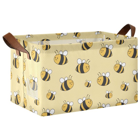 Cute Bee Pattern Collapsible Storage Bin Open Home Shelf Basket Water-Resistant Iron Frame Large