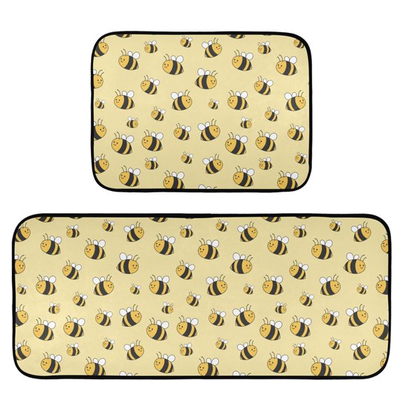 Cute Bee Pattern Kitchen Mat 2 Piece Non Slip Absorbent carpet Floor Mat 19.7x27.6in+19.7x47.2in