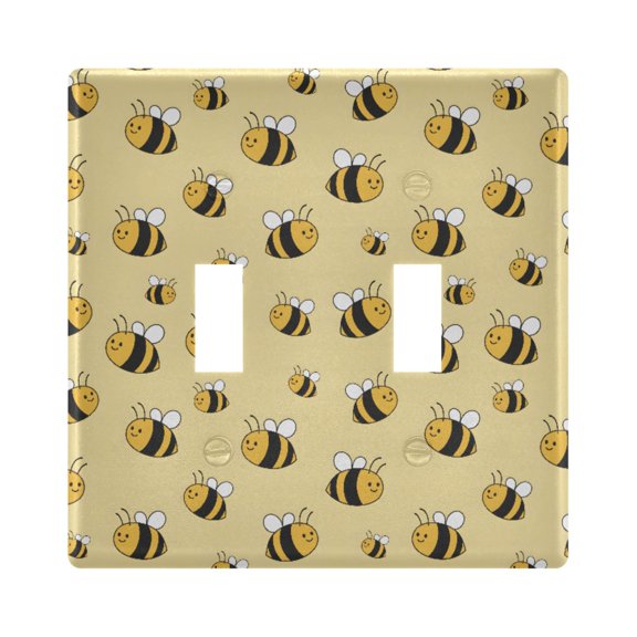 Cute Bee Pattern Toggle Switch Wall Plate 2-Gang Unbreakable Durable PC Flush Fit Round Edge 4.48x4.56in