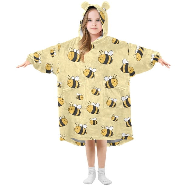 Cute Bee Pattern Wearable Blanket Hoodie Oversized Flannel Soft