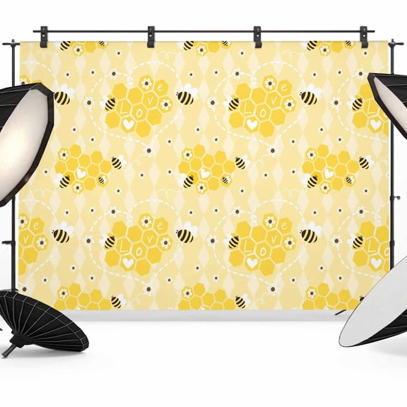 Cute Bee Photography Backdrop 7x5FT, Love Honeycomb Heart Yellow Background Photo Backdrops, Background for Photography Studio Photo Studio Background, Back Drop for Photoshoot