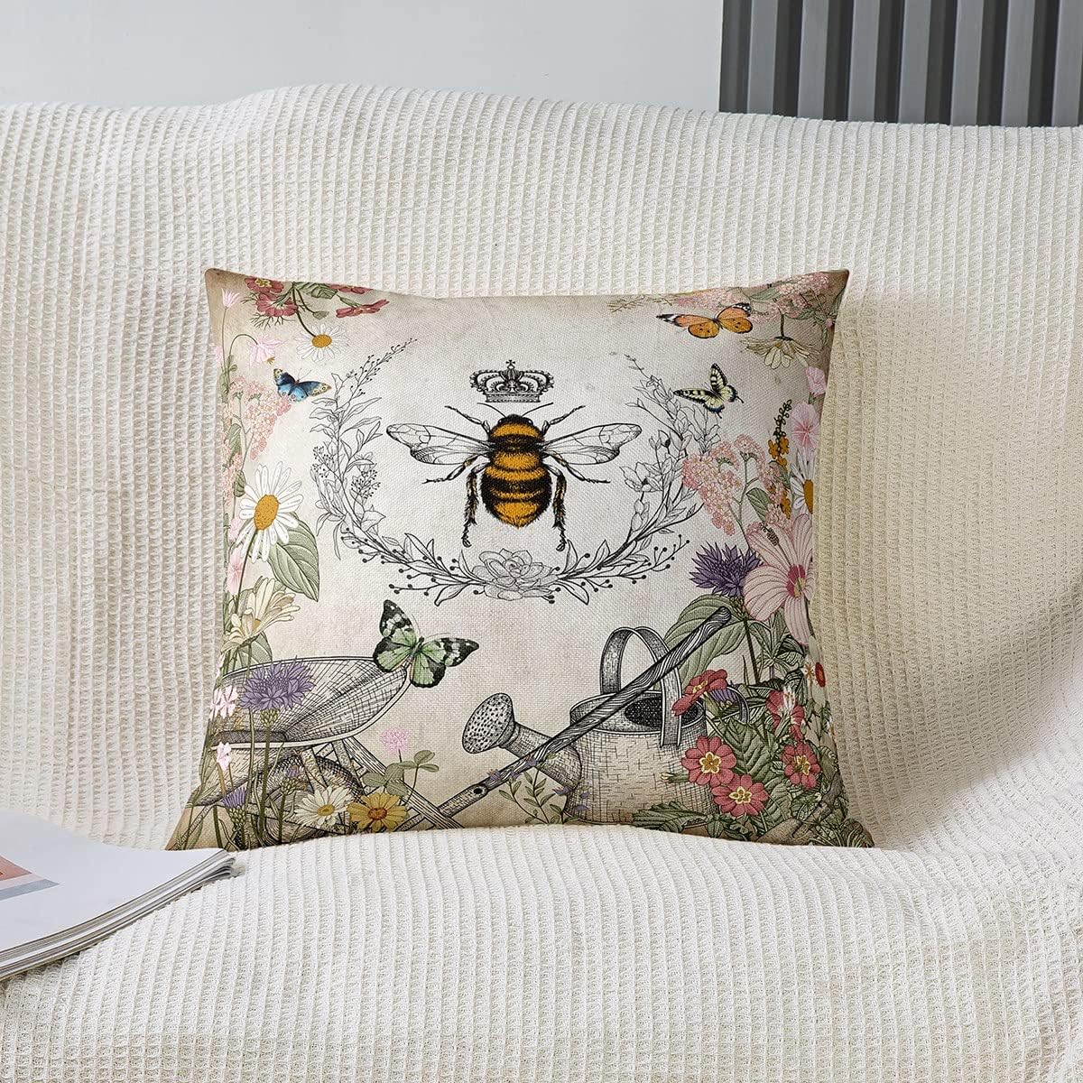 Cute Bee Pillow Covers Colorful Beautiful Butterfly Retro Flowers