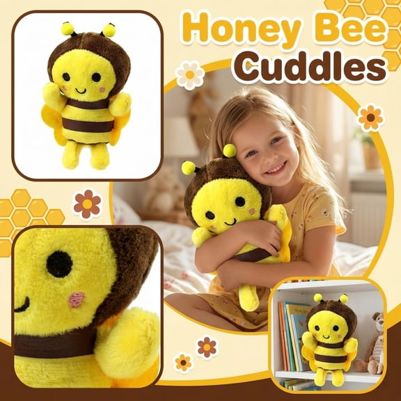 Cute Bee Plush Figure, Soft PP Cotton Stuffed Doll, Mini Plush Ornament for Home Decor, Collection & Holiday Gift