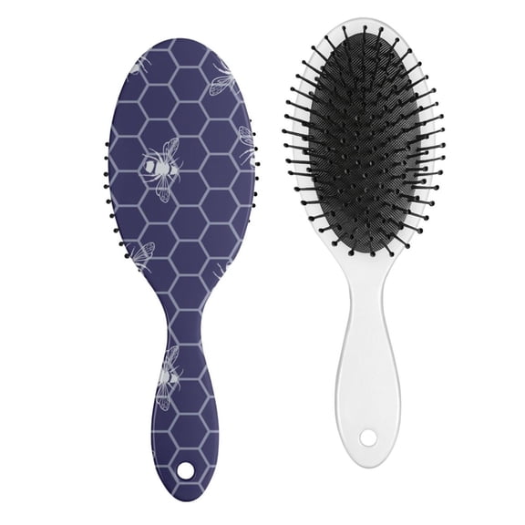 Cute Bee Print Hair Brush - Scalp Massage Brush with No-Pull Comfort, Honeycomb Design, Great Gift for Women & Girls