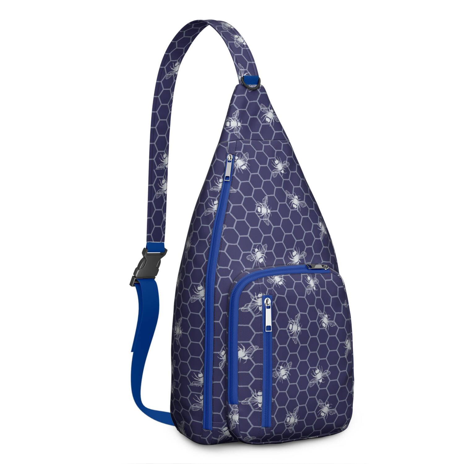 Cute Bee Print Sling Backpack – Colorful Cartoon Honeycomb & Floral Crossbody Bag for Travel & Hiking