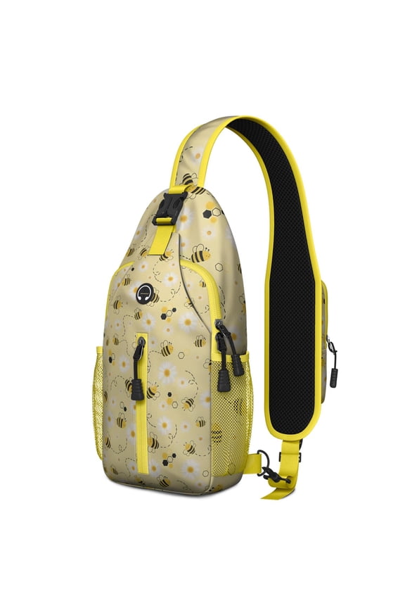 Cute Bee Print Sling Backpack, Lightweight Crossbody Daypack with Honeycomb and Bumble Bee Cartoon Pattern, Honeybee Lover Gift Design, Anti-theft Travel Bag for Bee Lovers, Outdoor, Gym, Daily Use