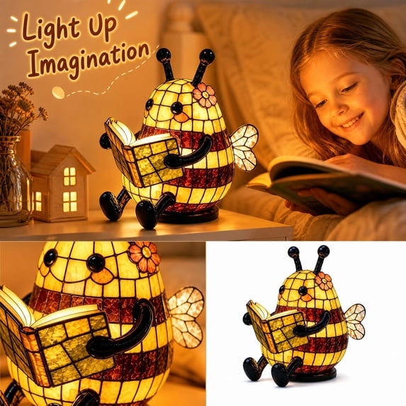 Cute Bee Reading Light, 3D Animal Book Light for Reading at Night | Warm Bee Statue Night Light With Warm Glow Adorable Book Light Table Lamp For Bedside, Nursery & Desk Decor