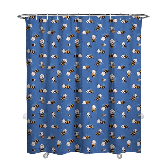 Cute Bee Shower Curtain for Bathroom - Honey & Hive Cartoon Design Waterproof Quick-Dry Polyester Fabric with Rust-Resistant Grommets 72x84