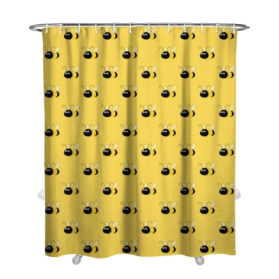 Cute Bee Shower Curtain for Bathroom - Honey & Hive Cartoon Design Waterproof Quick-Dry Polyester Fabric with Rust-Resistant Grommets 72x84