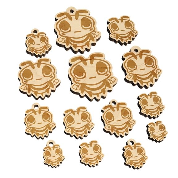 Cute Bee Sleepy Wood Mini Charms Shapes DIY Craft Jewelry - No Hole - 25mm (7pcs)