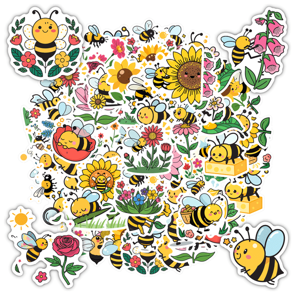 Cute Bee Stickers Nature Stickers Floral Stickers for Laptop Suitcase Notebook