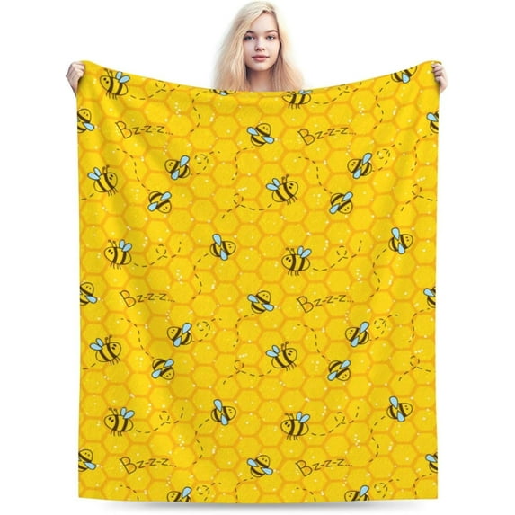 Cute Bee Throw Blanket Flannel Super Soft Warm Fleece Microfiber Blankets Home Decor All Season for Bedroom Couch Living Room Large 50"x40"in