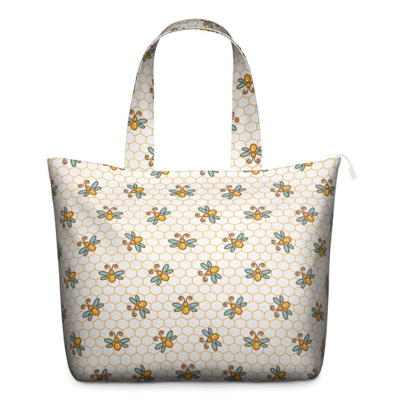 Cute Bee Travel Tote Bag, Honeycomb Print Design Weekender Duffel, Bumble Bee Pattern Multipurpose Lightweight Carry-on for Business and Travel