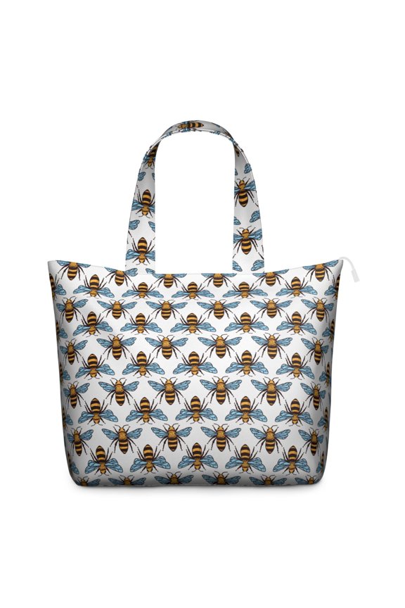 Cute Bee Travel Tote Bag, Honeycomb Print Design Weekender Duffel, Bumble Bee Pattern Multipurpose Lightweight Carry-on for Business and Travel