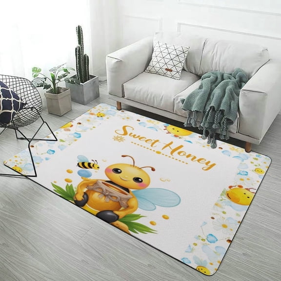 Cute Bee with Honey Pot Area Rugs Soft Carpet Suitable for Living Room Kitchen Bedroom Laundry Room Home Decorations