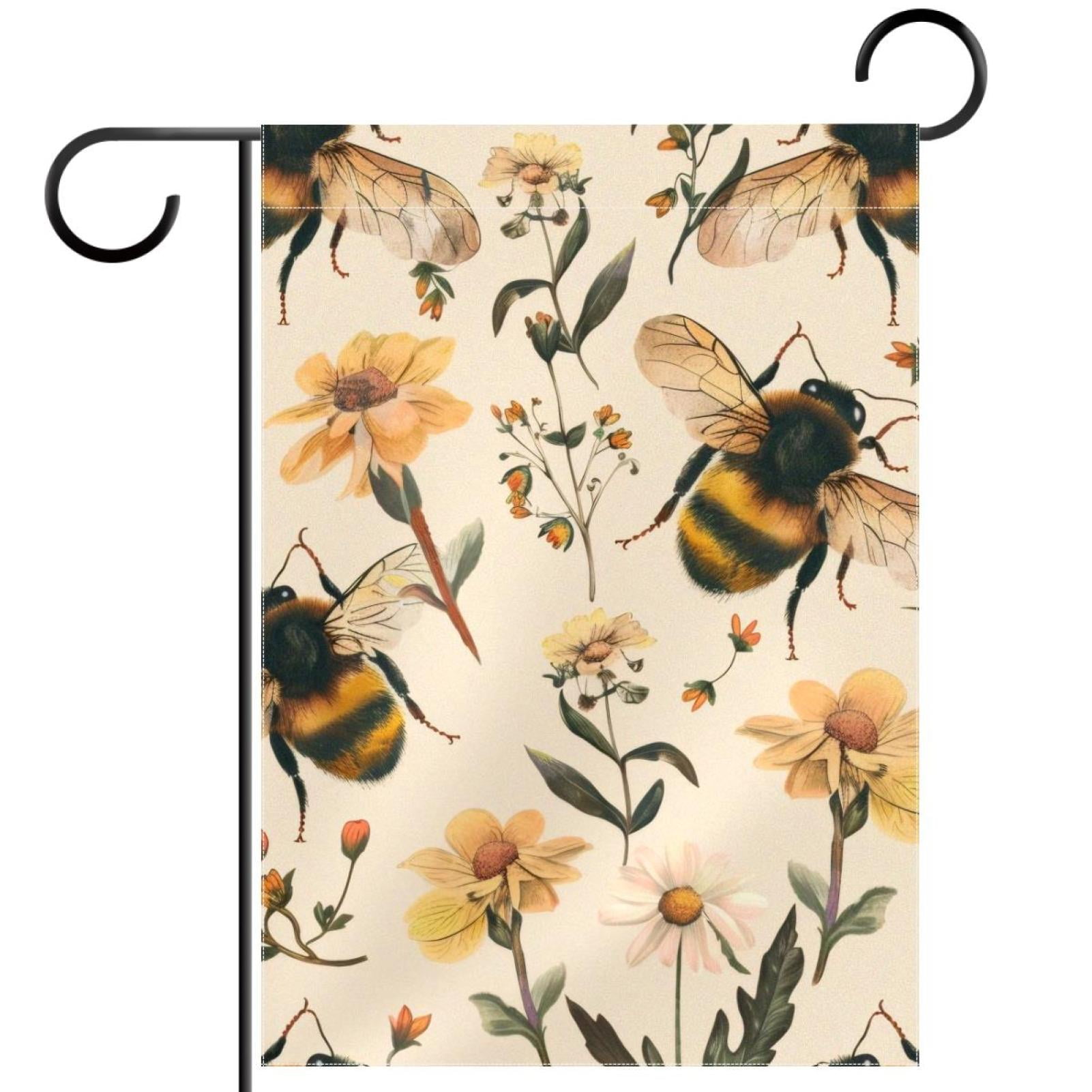Cute Bees Aesthetic Pattern Double Sided Garden Flag Decorative Weather Resistant Yard Flag, Large DIY Vertical Flag for Farmhouse Patio Lawn, 28x40 Inch
