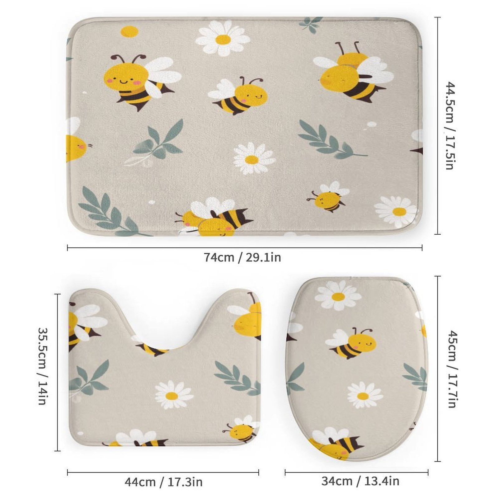 Cute Bees And Daisies Pattern Bathroom Mats Sets 3 Piece Bath Mat Cute Bees And Daisies Pattern Bathroom Mats Sets 3 Piece Bath Mat