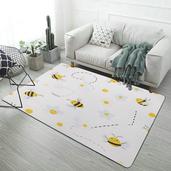 Cute Bees And Flowers Pattern Carpet Rug for Home Living Room Bedroom Sofa Doormat Decor Area Rug Non-slip Mat
