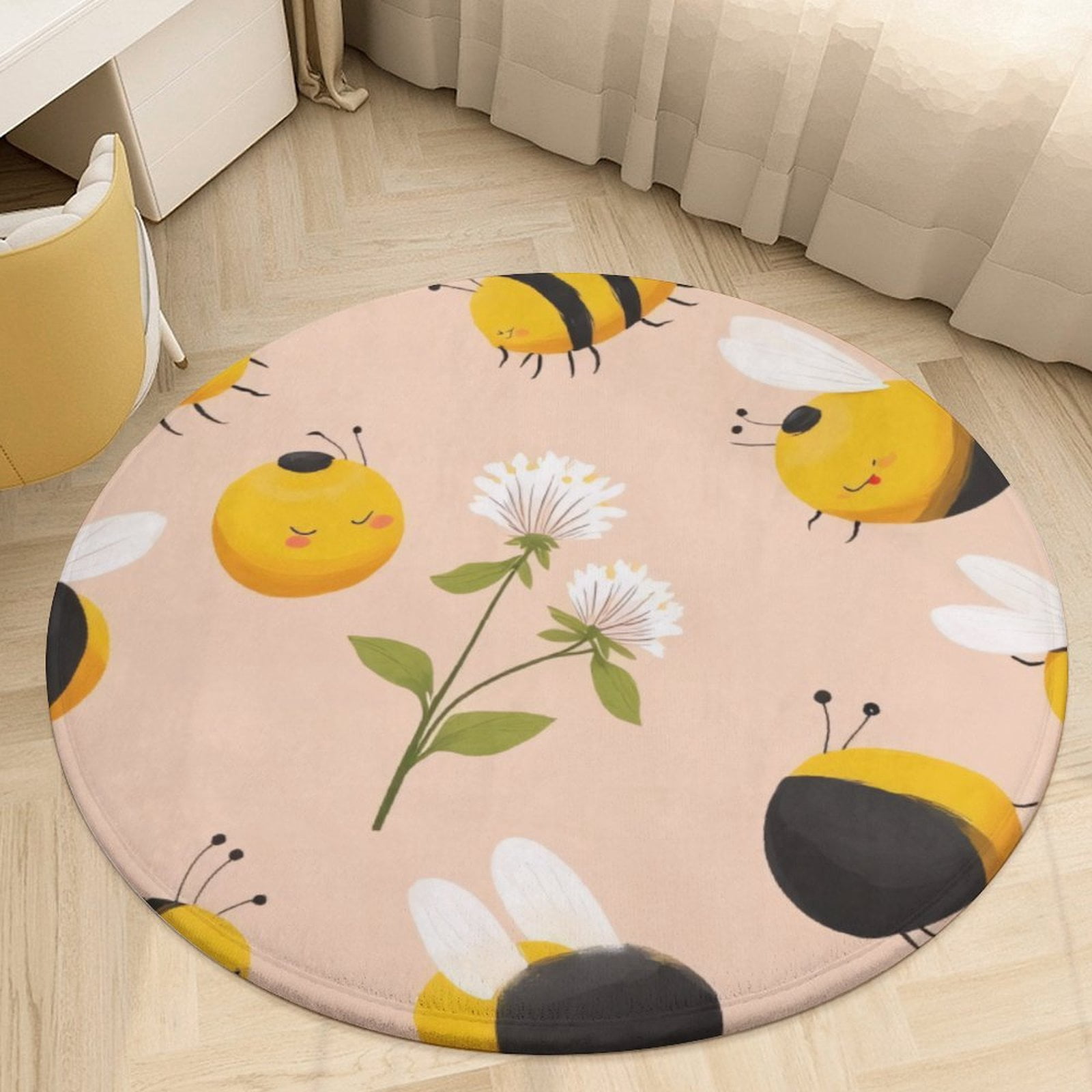 Cute Bees And Flowers Pattern Round Area Rugs for Bedroom Living Room ...