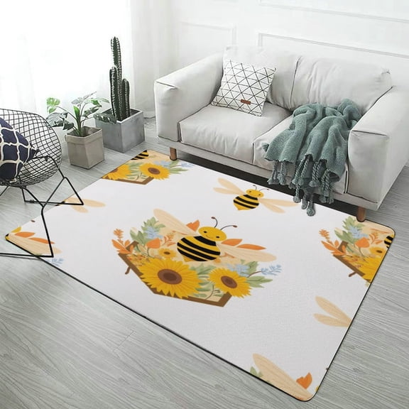 Cute Bees And Sunflowers Pattern Carpet Style Living Room Bedroom Rug Soft Carpet Modern 3d Entry Door Mats Household 47x71inch