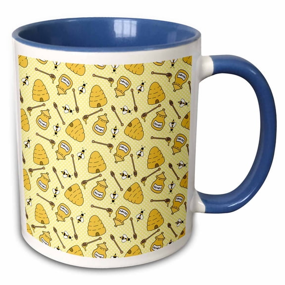 3drose, Cute Bees, Bee Hives, and Honey Pots Pattern, 15oz Two-tone Blue Mug