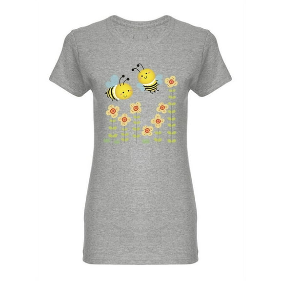 Cute Bees Flying Over Garden Shaped T-Shirt Women -Image by Shutterstock, Female Large
