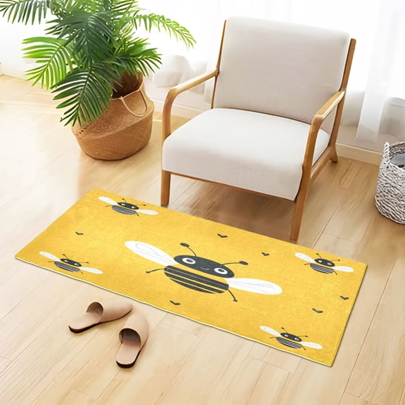 Cute Bees and Hearts Plush Carpet Non Slip Runner Rug Absorbent Bath Mat 39" x 20"