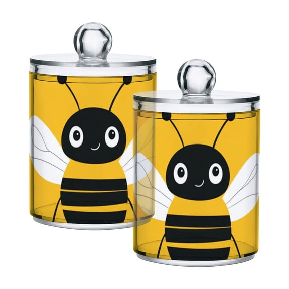 Cute Bees and Hearts Translucent Plastic Cans Storage Canisters with Lid Set of 2