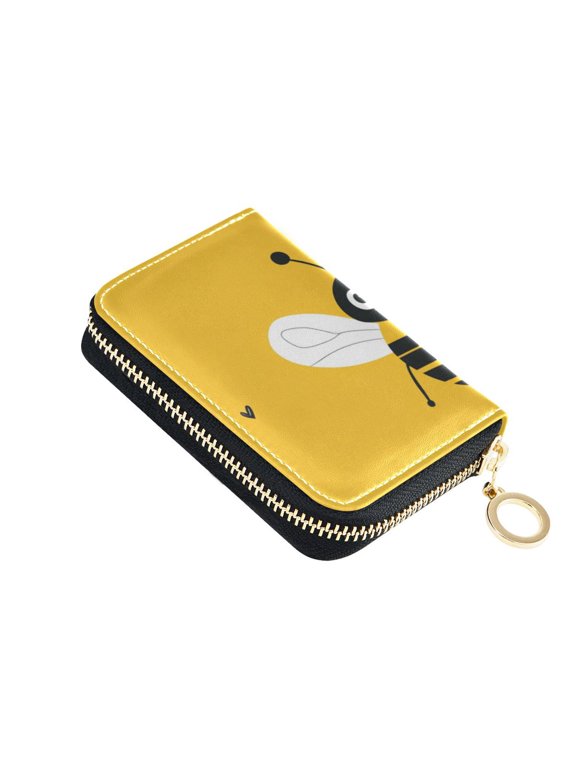 Cute Bees and Hearts Women's Credit Card Holder PU Leather Zipper Wallet RFID Blocking
