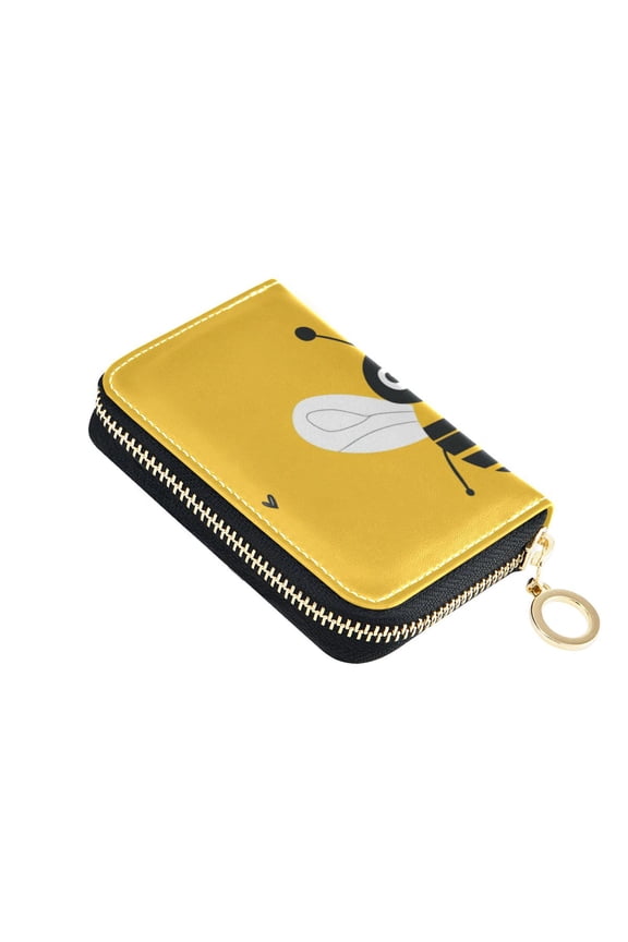 Cute Bees and Hearts Women's Credit Card Holder PU Leather Zipper Wallet RFID Blocking