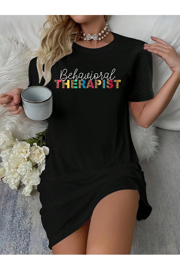 Cute Behavioral Therapist ABA Therapy Leopard T-Shirt Dress Casual Summer Dress Everyday Outfit