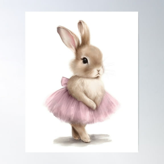 Cute Beige Ballerina Bunny In Pink Tutu Art Print, Watercolor Ballet Bunny Wall Decor, Nursery & Girls Room Ballet Decor Poster Wall Art, Modern Wall Decor For Living Room Bedroom, 8x12 UNFRAMED