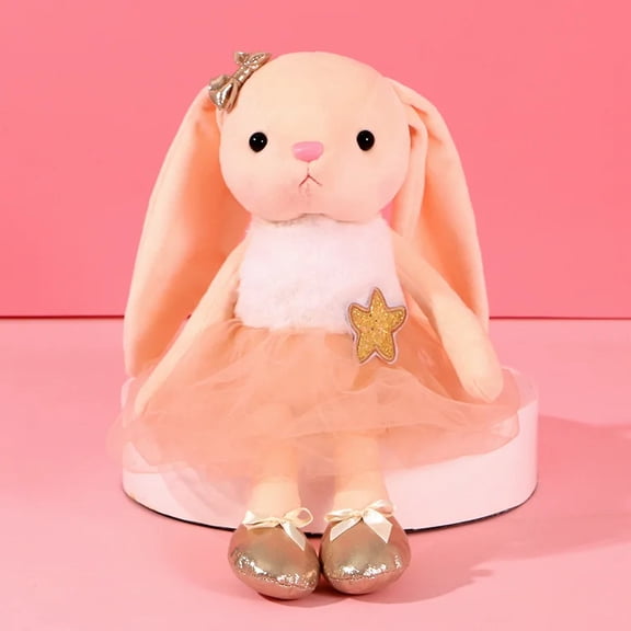Cute Beige Ballerina Bunny Plush, Soft Stuffed Rabbit Toy, Adorable Floppy Ear Bunny Plushie for Kids & Girls, Easter Gift & Home Decor