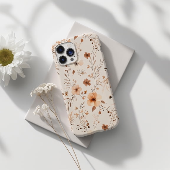 Cute Beige Floral Collage Phone Case For iPhone Samsung Pixel Hard Plastic Cover Pastel Flower Scrapbook