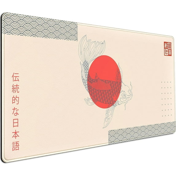 Cute Beige Japanese Ramen Mouse Pad Aesthetics Japan Desk Mat Fish Food Mousepad, Trendy Boho Colors XXL Large Extended Mouse Pad Gaming Desk Pad for Women Office Girl Gamer Decor, 31.5x15.75 in