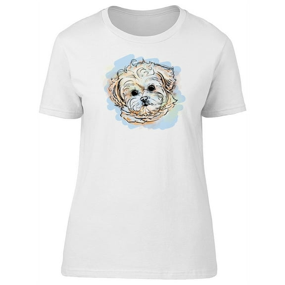 Cute Beige Maltese Puppy Sketch T-Shirt Women -Image by Shutterstock, Female Medium