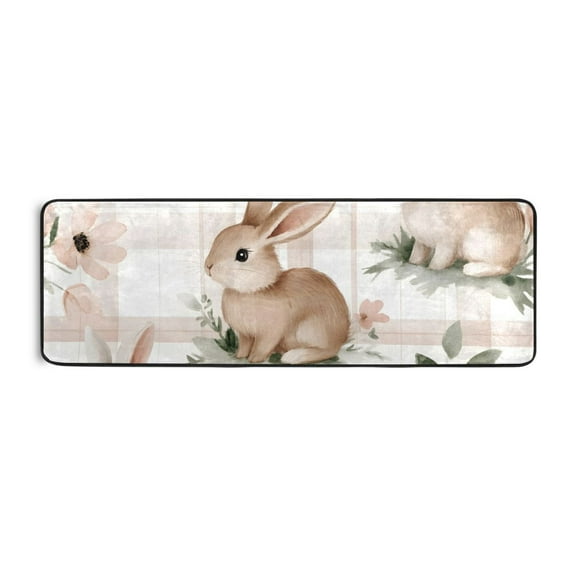Cute Beige Rabbit Runner Rug for Hallways Kitchen Non Slip 2'x 6' Washable Hall Carpet for Bedroom Entryway Laundry Room
