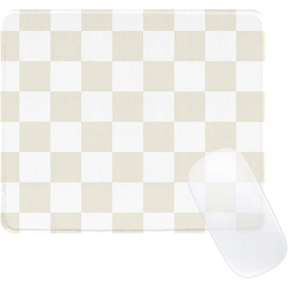 Cute Beige White Mouse Pad,Retro Checkered Pattern Mousepad,Square Aesthetic Plaid Waterproof Grid Mouse Mat Design, Non-Slip Rubber Base Computer Funny Boho Small Mouse Pads