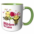thumbnail image 1 of 3drose, Cute Believe in Love Bumble Bees Valentine, 11oz Two-tone Green Mug, 1 of 6