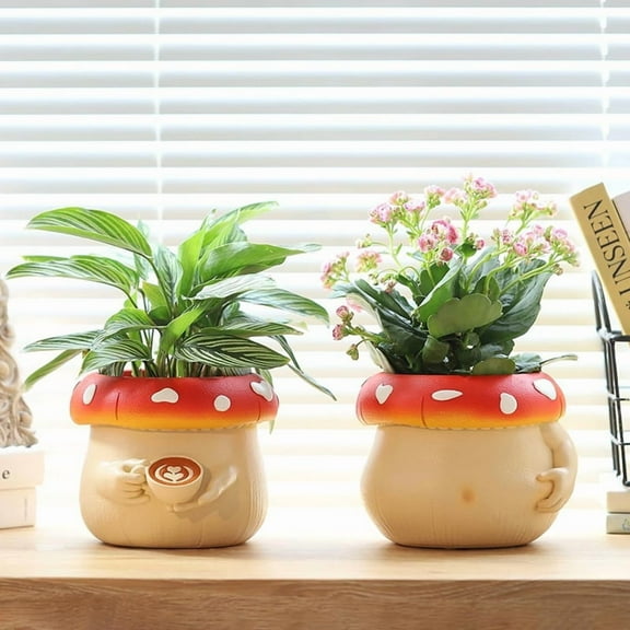 Cute Belly Mushroom Planter, Colorful Pots with Drainage, Rainbow Small Body Flower Pots for Plants B