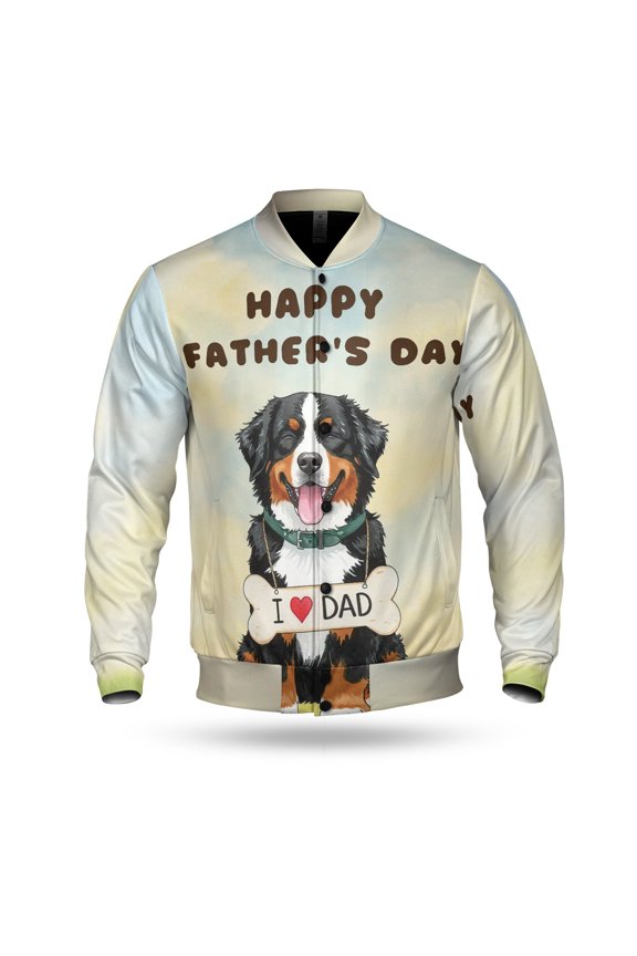 Cute Bernese Mountain Dog Loves Dad Happy Father's Day All Over Print 3D Baseball Jacket Berner Lover Gifts Bomber Jacket Softball - 12008
