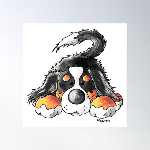 Cute Bernese Mountain Dog Puppy Cartoon Poster Wall Art, Modern Wall Decor, 16x16 UNFRAMED