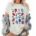 thumbnail image 1 of Cute Berry Print T shirt Strawberry Summer Blueberry Graphic Tees Botanical Garden Design Pattern Tops White,5XL, 1 of 5