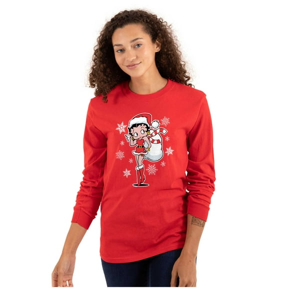 Cute Betty Boop Christmas Holiday Women Plus Size Long Sleeve Tee Brisco Brands 3X