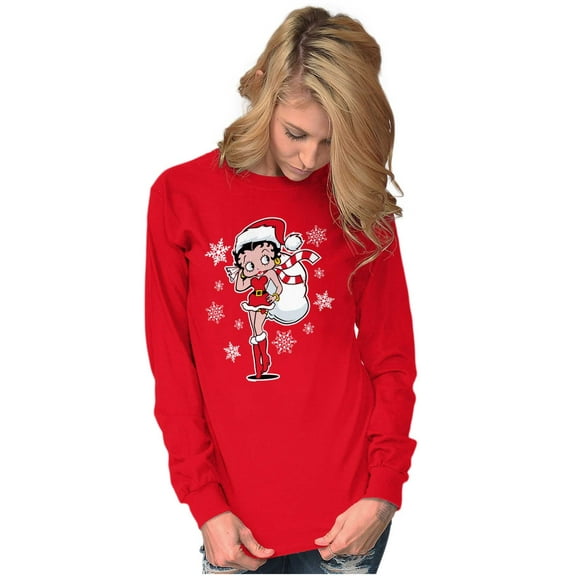 Cute Betty Boop Christmas Holiday Women's Long Sleeve T Shirt Brisco Brands L