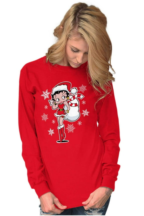 Cute Betty Boop Christmas Holiday Women's Long Sleeve T Shirt Brisco Brands L