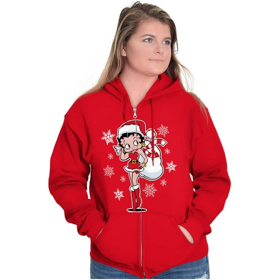 Cute Betty Boop Christmas Holiday Zip Hoodie Sweatshirt Women Brisco Brands M