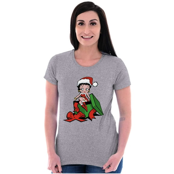 Cute Betty Boop Christmas Present Women's T Shirt Ladies Tee Brisco Brands S